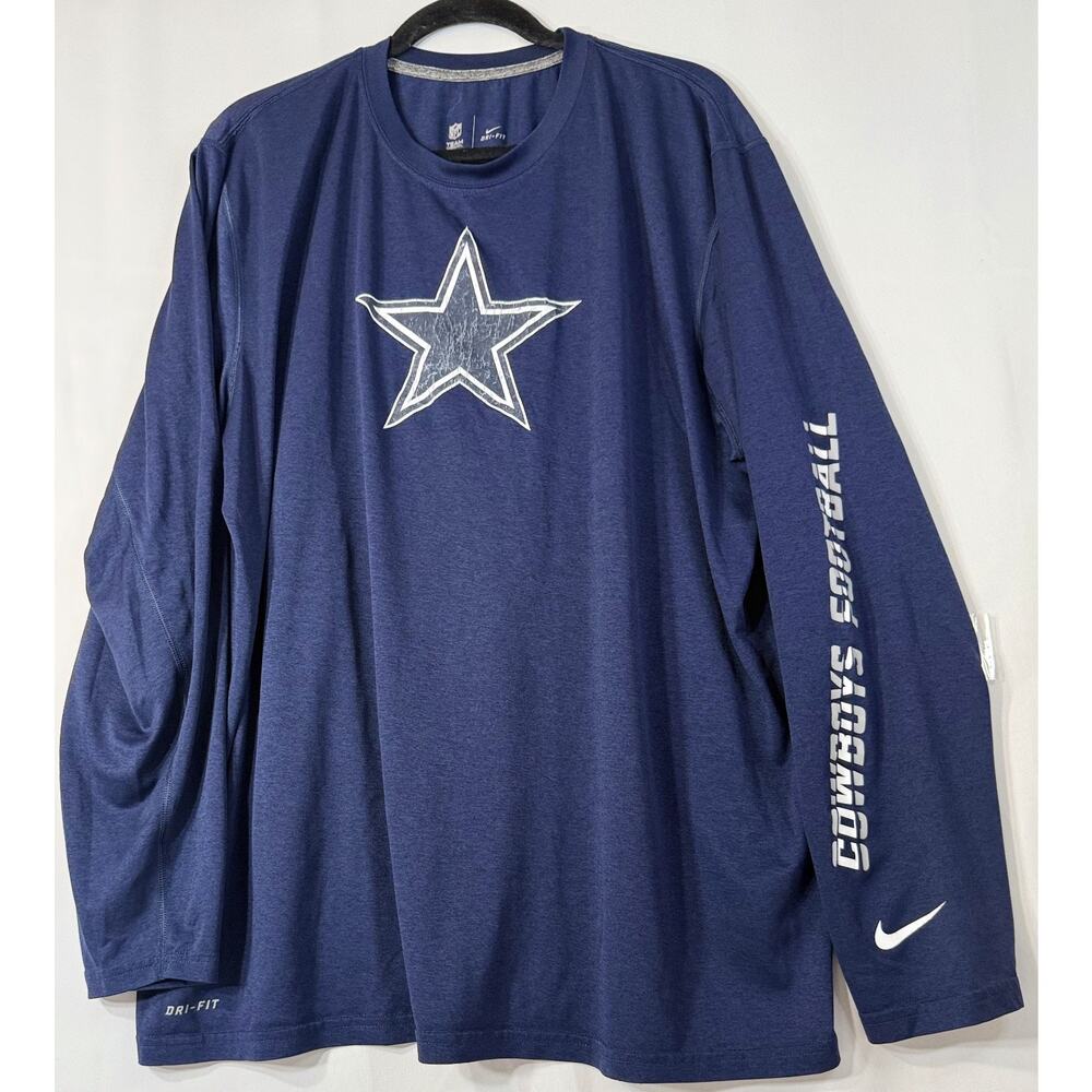 Nike Dri-FIT Dallas Cowboys NFL Long Sleeve Shirt Mens 2XL Blue Team Apparel